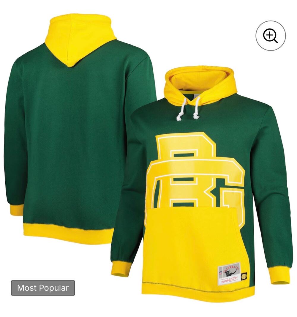 NWT Mitchell & Ness Packers Big Face Hoodie Green Gold 2XLT Big & Tall NFL
